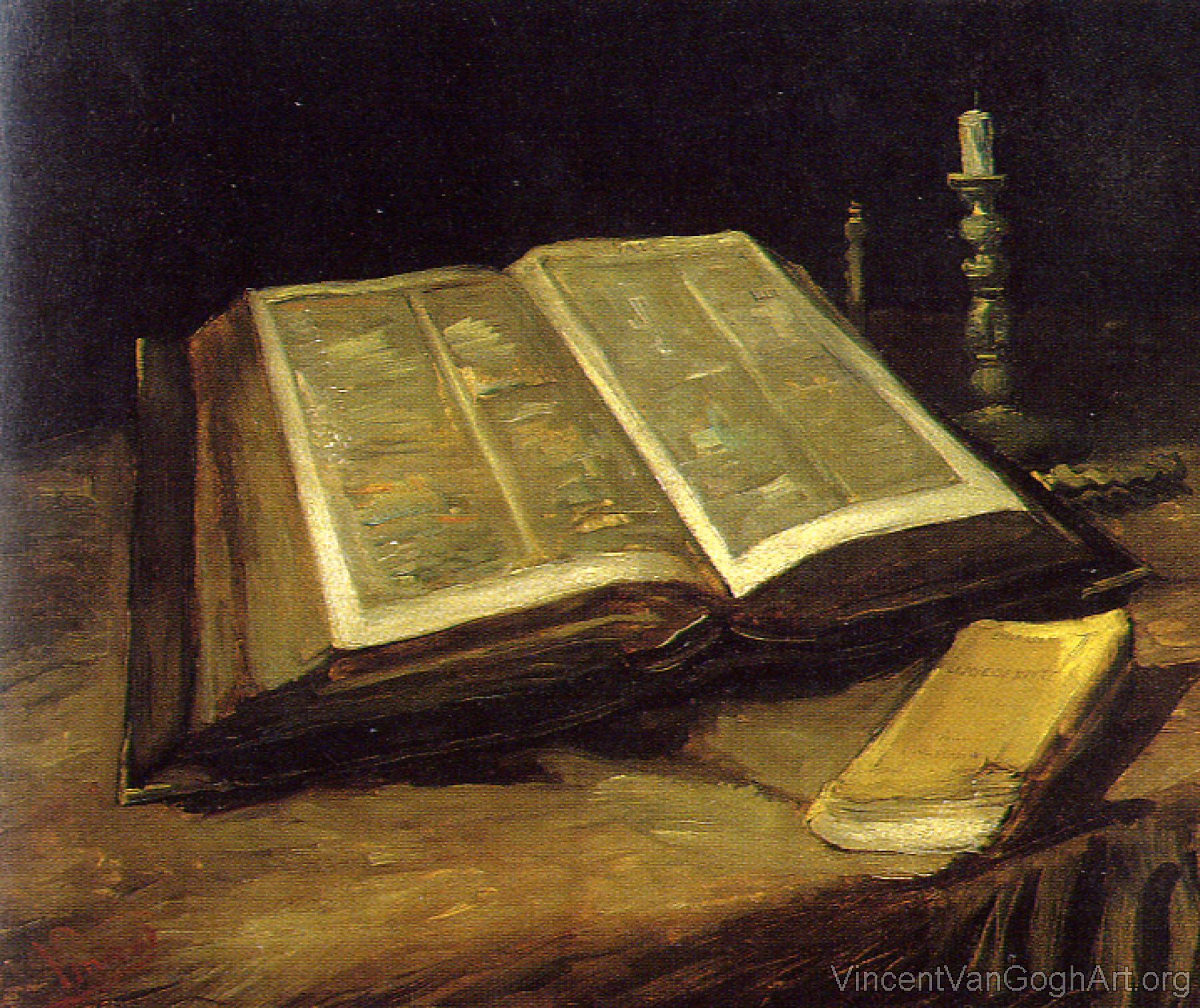 Still Life with Open Bible,Candlestick and Novel